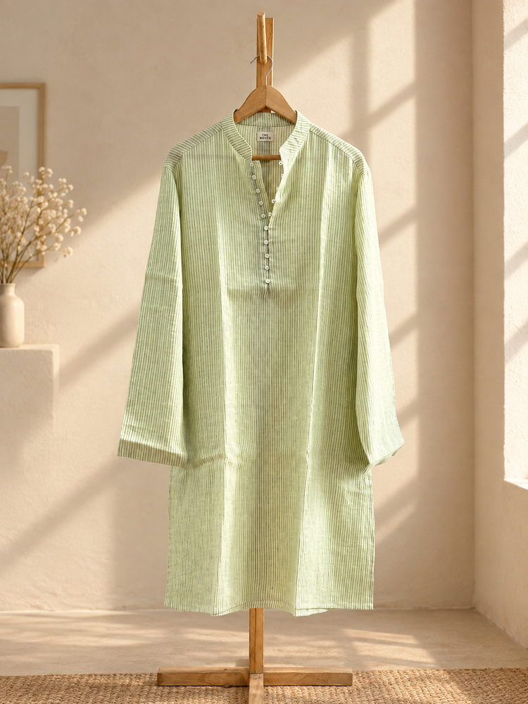 Linen Kurta in Pistachio Green