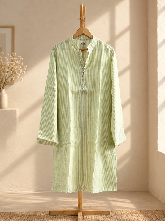 Linen Kurta in Pistachio Green