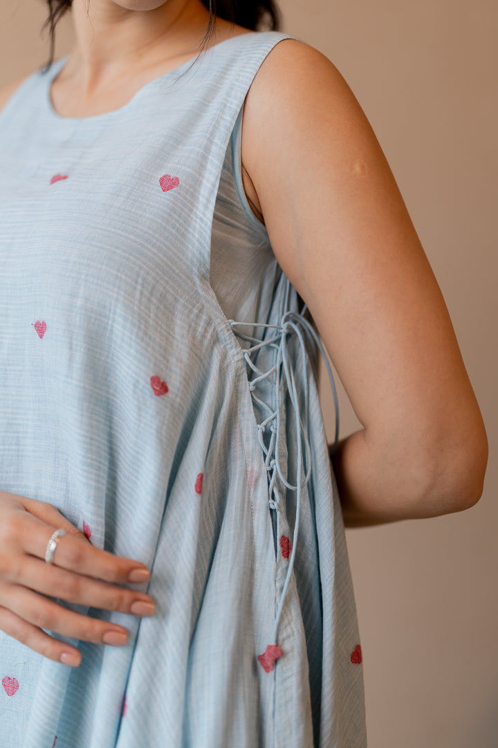 Jhora Heart Dress in Aqua Blue